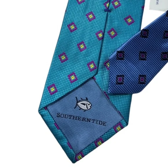 🆕SOUTHERN TIDE Blue Geometric Silk DESIGNER Tie - Picture 5 of 5